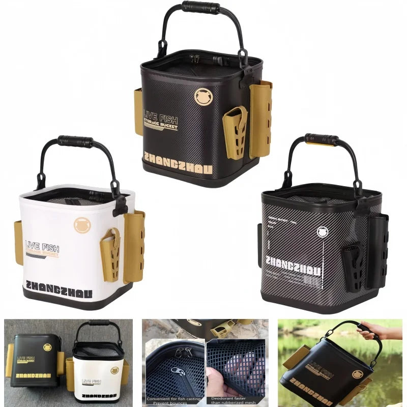 EVA Fishing Bucket Foldable Live Fish Transport Box With Net Rope For Outdoor Camping Water Storage Bait Barrel Keeping Fresh